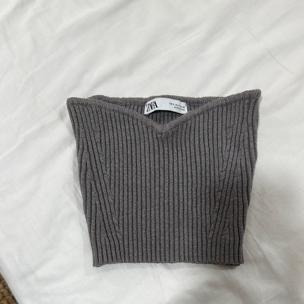 Zara Gray Ribbed Women's crochet strapless crop